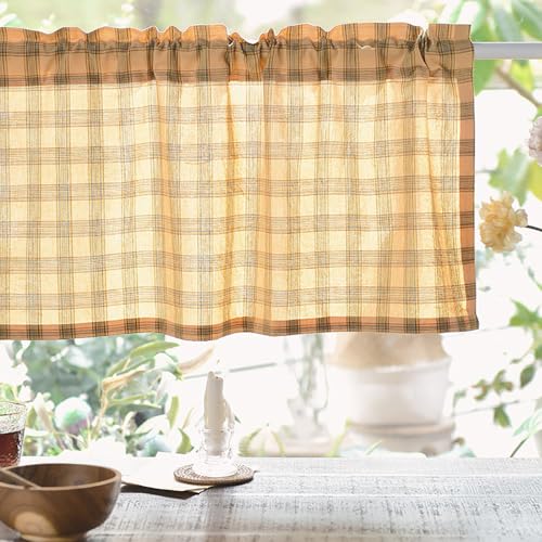 LNGFSH Scheibengardinen Gardine Kurzstores Baumwolle Karierte Ländliches Bauernhaus Gingham Kurzvorhang Kurzgardinen Küchengardine Küchenvorhang Volants Küche Fenster Kurz Vorhang (Gelb,BxH 150x60cm) von LNGFSH