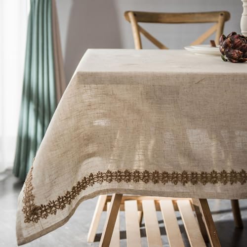 LNGFSH Tischdecke Beige Leinen Tischdecken Abwaschbar Tischtuch, Dauerhaft Kratzfest für Wohnzimmer, Esszimmer, Balkon, Garten (100x140cm) von LNGFSH