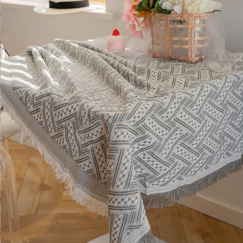 LNGFSH Tischdecke Quadratisch Baumwolle Leinen Tischdecke Boho Abwaschbare Tischdecke Quasten Design für Esszimmer, Küche, Party, Hochzeiten oder Haushalt (130x130cm) von LNGFSH