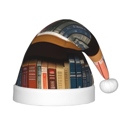 LNNIUK Bibliotheks-Bücherregal-Druck, Weihnachtsmannmütze, Weihnachtsmütze, Weihnachtsmütze für Weihnachtsdekoration, Partyzubehör von LNNIUK