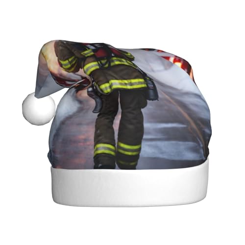 LNNIUK Feuerwehrmann Feuerwehrmann Flamme Druck Weihnachten Plüsch Weihnachtsmannmütze Lustige Weihnachtsmütze für Erwachsene Weihnachten Party Favors Hüte von LNNIUK