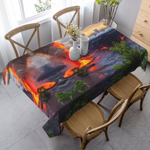 LNNIUK Kilauea Rechteckige Tischdecke mit Vulkan-Druck, Küchentischdecke für Esszimmer, Party, Bauernhaus, Picknick im Freien von LNNIUK