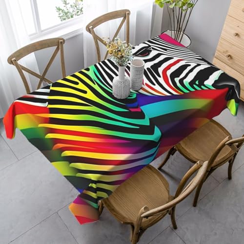 LNNIUK Rechteckige Tischdecke mit buntem Regenbogen-Zebramuster, Küchentischdecke für Esszimmer, Party, Bauernhaus, Picknick im Freien von LNNIUK