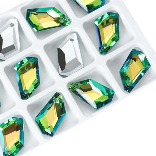 Crystal Kunststoffperlen 12Pcs Kristall Geometrische Anhänger Glas Lose Perlen Charms Strass for DIY Ohrring Halskette Schmuck Zubehör(Green) von LNNXSZ