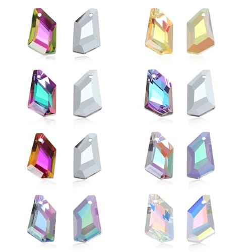 Crystal Kunststoffperlen 12Pcs Kristall Geometrische Anhänger Glas Lose Perlen Charms Strass for DIY Ohrring Halskette Schmuck Zubehör(Multi-colored) von LNNXSZ