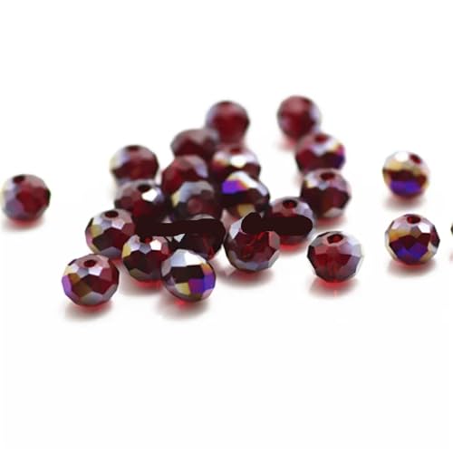 Crystal Kunststoffperlen Goldene Farben, 4 x 6 mm, 50 Stück, facettierte Kristallglasperlen, lose Abstandshalter, runde Perlen for die Schmuckherstellung(Red) von LNNXSZ