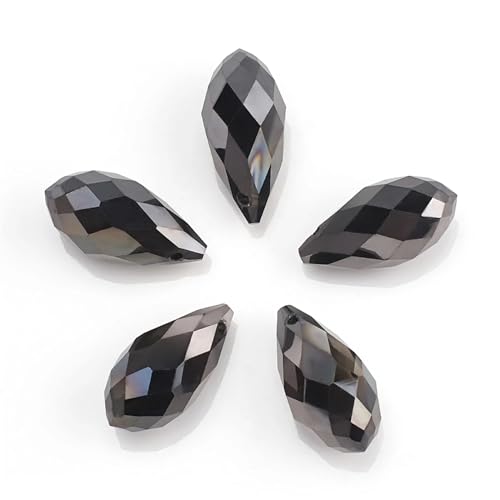 Crystal Kunststoffperlen Kristall-Tropfen-Anhänger, klar, AB, 5/6/8/10/12 mm, tropfenförmige Glasperlen for Schmuck, DIY-Herstellung, Handarbeitszubehör(Black,5x8mm 95pcs) von LNNXSZ