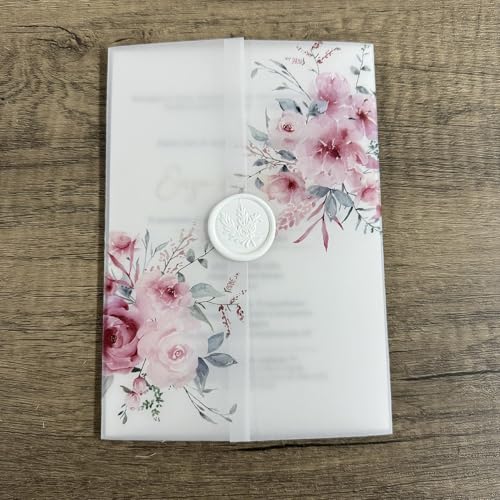 LNNXSZ Vorgefaltete Pergament Jacken ROSA Blumen-Pergamentpapier, geeignet for eine 5 x 7 Hochzeitseinladung (Size : 50pcs) von LNNXSZ