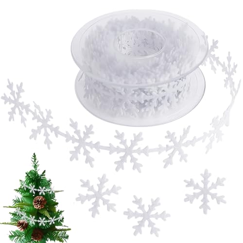 LNQ LUNIQI 1 Roll Klein Schneeflocken Deko, 5M Weiß Schneeflocke Geschenkband, Weihnachtsbaum Schneeflocken Band zum Nähen Basteln, DIY Deko von LNQ LUNIQI