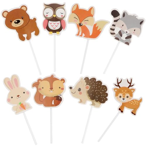 LNQ LUNIQI Tiere Cupcake Deko, 24 Stück Waldtiere Cupcake Topper, Wald Muffins Tortendeko für Geburtstag Babyparty von LNQ LUNIQI