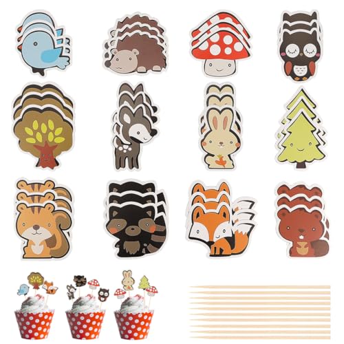 LNQ LUNIQI Tiere Muffin Deko Geburtstag, 36 Stück Waldtiere Geburtstag Deko Kuchen, Zoo Cupcake Topper Waldtiere Tortendeko für Babyparty Geburtstagsfeier von LNQ LUNIQI