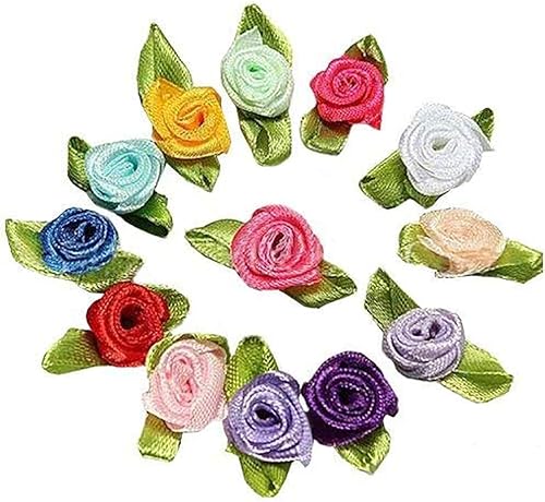 100Pcs Mini Satinband Rose Blume Blatt hochzeitsdekor Applikationen nähen DIY hauptfarbe:Mix Farbe Karte Machen DIY Dekora kostengünstige und langlebig,Borten and Ornamente,Bänder,Nähen and Stoffe von LNYMZD