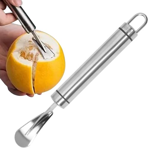 1Pc Silber Orangenschäler,Pomelo-Öffner aus Edelstahl,Orangenschäler zum Schnitzen von Früchten,Messer mit gebogener Kante,Grapefruitschäler,Obstschäler Küchenhelfer,Hobel and Reiben von LNYMZD