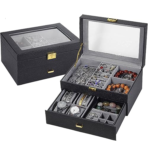 LOANDSDE Schmuckkästchen, Schmuckschatulle, multifunktionale Aufbewahrungsbox, große Kapazität, Schublade, Schmuck-Organizer-Box, Schmuckhalter für Uhr, Sonnenbrille, Ring, Halskette, Damen, Mädchen von LOANDSDE