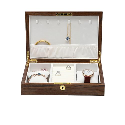 LOANDSDE Schmuckkästchen, Schmuckschatulle aus Holz, Schmuck-Organizer mit Schloss, Schmuckhalter für Ringe, Ohrringe, Handschmuck, Damen, Mädchen (B) von LOANDSDE