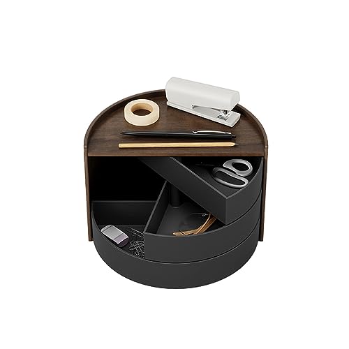 LOANDSDE Schmuckkästchen, drehbare Schmuckschatulle, Holz, halbrund, Schmuck-Organizer-Box, Aufbewahrungsbox für Halsketten, Armbänder, Ohrringe, Uhren, für Damen und Mädchen (B) von LOANDSDE