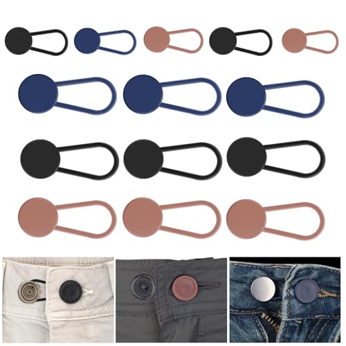 15 Stück Knopfverlängerung für Hosen, Hosenbunderweiterung Knopf Hosenknopf Verlängerung, Verstellbarer Hosenknopf für Herren Damen, Hemden Hosen Jeans (Schwarz, Blau, Khaki) von LOBVABA