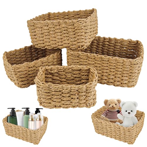 4 Stück Aufbewahrungskorb, Korb Aufbewahrung, Badezimmer Bad Körbchen, Stapelbare Geflochten Storage Basket, Aufbewahrungskörbe, für Organizer Badezimmer, Schubladen, Wohnzimmer, Küchen (Braun) von LOBVABA