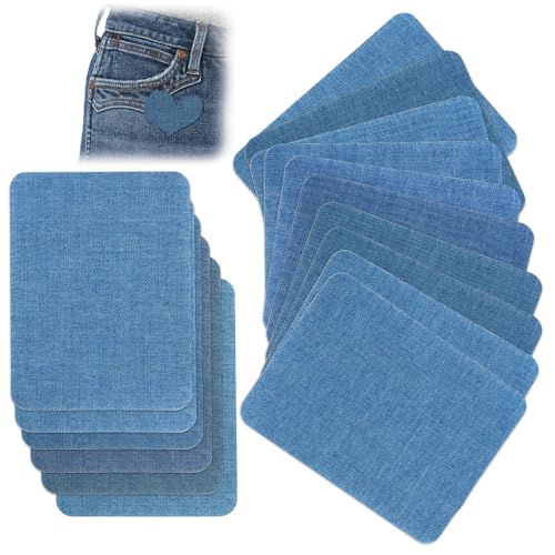 16 Stück Jeans Flicken zum Aufbügeln, Denim Patch Stickerfür, Dekoration Patches zum Aufbügeln Reparatursatz, Aufbügelflicken, für Jeans, Jacken, DIY Taschen, Lochreparatur und Dekoration von LOBVABA