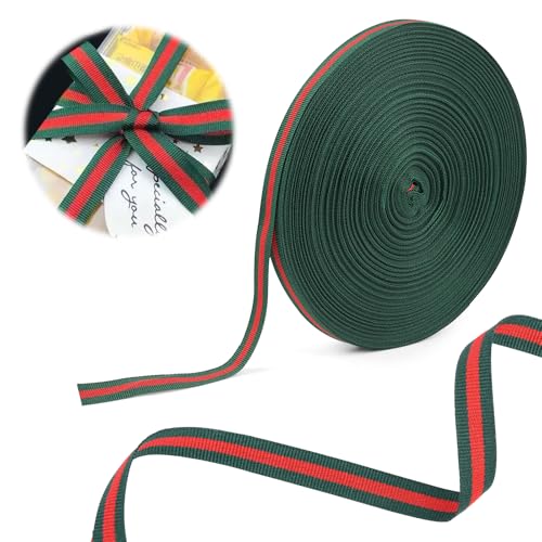 Dekoratives Geschenkband, 50mx10mm Geschenkband Schleifenband, Gurtband, Medaillenband, Geschenke Dekoband Weihnachtsband, Einpacken Stoffband, Rot und Grün Band für Geschenkverpackung Dekoration von LOBVABA