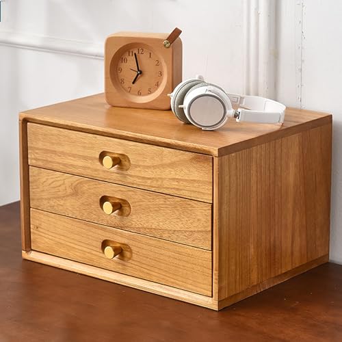 LOCHE Schubladenbox,schubladenbox Holz,kommode Holz,schubladenelement,Mini kommode,büro aufbewahrung & Organisation,aufbewahrungsbox klein, Für Dokumente, HxBxT: 40x 30 x 31.2cm, (Color : Wood Yello von LOCHE