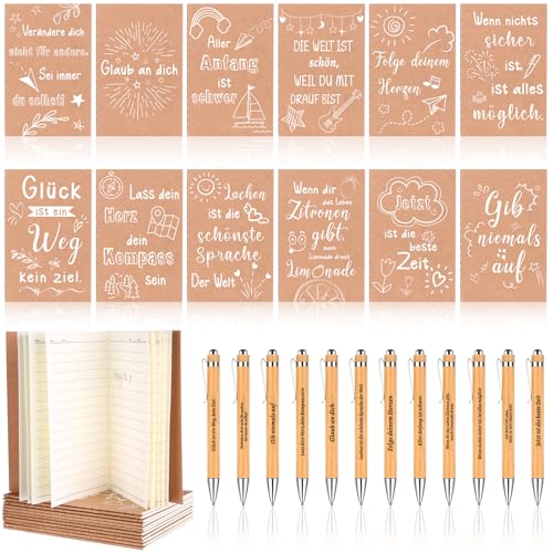 12 Sets Geschenkset für Kollegen Enthalten Inspirierende Holz Kugelschreiber Glücksstift Motivation Danke Mini Tagebuch Notizblöcke Dankeschön Geschenk für Schüler Mitarbeiter Lehrer Büro Geburtstag von LOCOLO