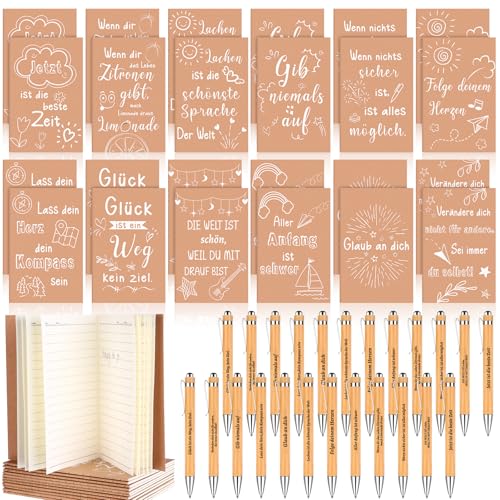 12 Sets Geschenkset für Kollegen Enthalten Inspirierende Holz Kugelschreiber Glücksstift Motivation Danke Mini Tagebuch Notizblöcke Dankeschön Geschenk für Schüler Mitarbeiter Lehrer Büro Geburtstag von LOCOLO