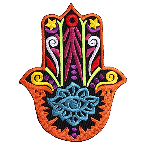 LOCOMO Hamsa Auge Hand of Fatima Aufbügler Aufnäher Aufnäher Bestickte Stickerei Bunt DIY Applikation Motiv für Kinder Erwachsene Kleidung Jacke Rucksack Dekoration von LOCOMO