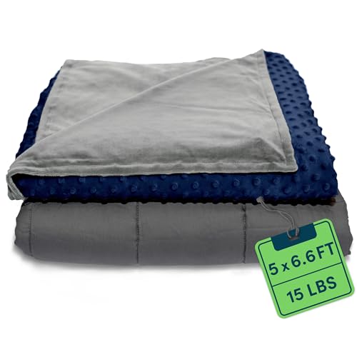 LOFERMA Gewichtete Decke für Erwachsene – 15 LB Queen Size, Kühl- und Heizfunktion, 100% Baumwolle, große Decke mit Glasperlen, maschinenwaschbar, 60" x 80", Navy Blau von LOFERMA