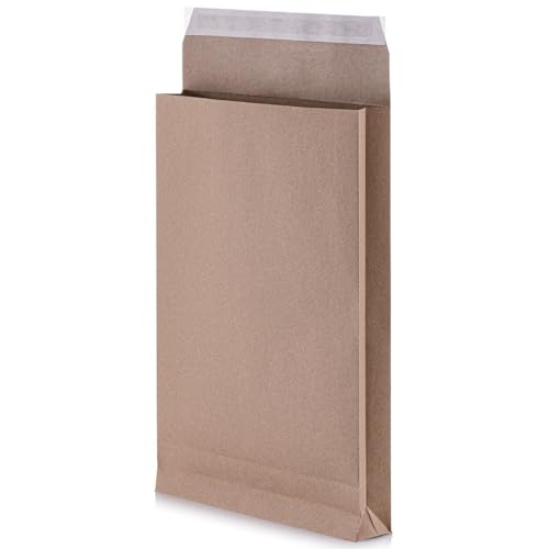 LOGIC PACK 10 Faltentaschen B4 4 cm Versandtaschen 250 x 353 x 40 mm Falte ohne Fenster haftklebend braun von LOGIC PACK