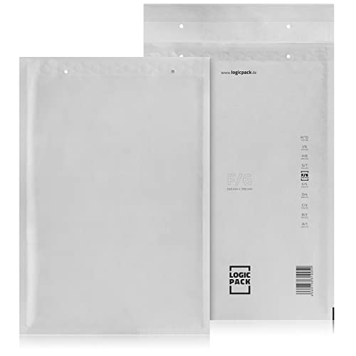 LOGIC PACK 200 Luftpolsterumschläge Versandtaschen Luftpolster F6 240 x 350 mm Weiß, Luftpolstertaschen Haftklebend Gepolsterte Briefumschläge Premium Umschläge Polsterumschläge geeignet für DIN A4 von LOGIC PACK