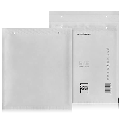 LOGIC PACK 2500 Luftpolsterumschläge Versandtaschen Luftpolster E5 240 x 275 mm Weiß, Luftpolstertaschen Haftklebend Gepolsterte Briefumschläge Premium Umschläge Polsterumschläge geeignet für DIN B5 von LOGIC PACK