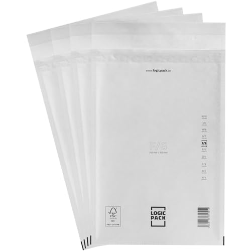 LOGIC PACK 500 Luftpolsterumschläge Versandtaschen Luftpolster F6 240 x 350 mm Weiß, Luftpolstertaschen Haftklebend Gepolsterte Briefumschläge Premium Umschläge Polsterumschläge geeignet für DIN A4 von LOGIC PACK