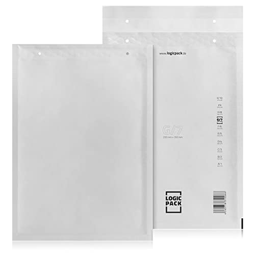 LOGIC PACK 1000 Luftpolsterumschläge Versandtaschen Luftpolster G7 250 x 350 mm Weiß, Luftpolstertaschen Haftklebend Gepolsterte Briefumschläge Premium Umschläge Polsterumschläge geeignet für DIN A4 von LOGIC PACK