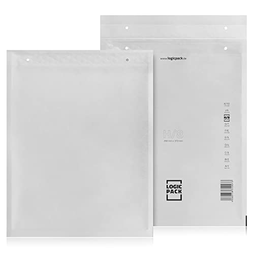 LOGIC PACK 100 Luftpolsterumschläge Versandtaschen Luftpolster H8 290 x 370 mm Weiß, Luftpolstertaschen Haftklebend Gepolsterte Briefumschläge Premium Umschläge Polsterumschläge geeignet für DIN B4 von LOGIC PACK