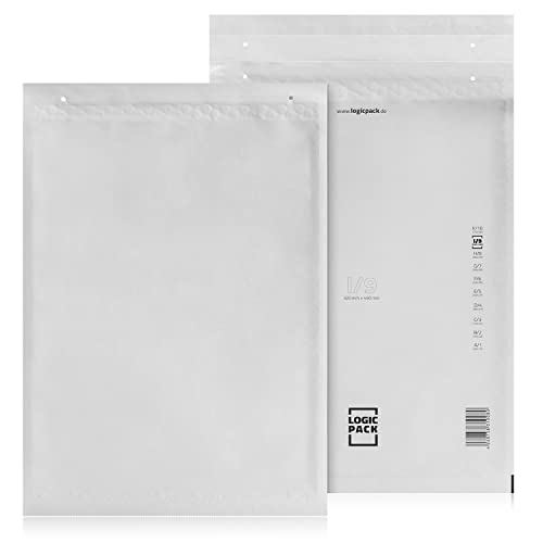 LOGIC PACK 100 Luftpolsterumschläge Versandtaschen Luftpolster I9 320 x 355 mm Weiß, Luftpolstertaschen Haftklebend Gepolsterte Briefumschläge Premium Umschläge Polsterumschläge geeignet für DIN A3 von LOGIC PACK