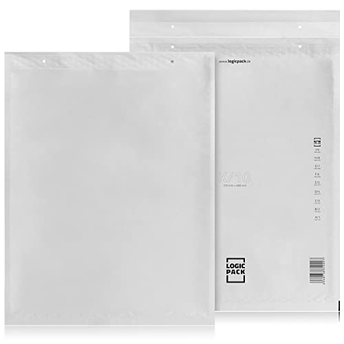 LOGIC PACK 100 Luftpolsterumschläge Versandtaschen Luftpolster K10 370 x 480 mm Weiß, Luftpolstertaschen Haftklebend Gepolsterte Briefumschläge Premium Umschläge Polsterumschläge geeignet für DIN A3 von LOGIC PACK