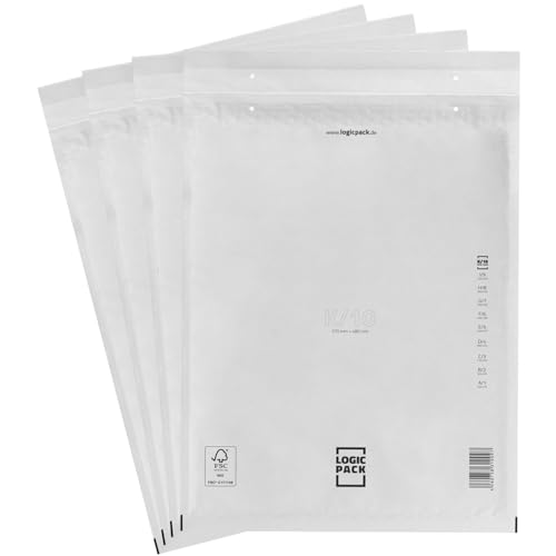 LOGIC PACK Premium Luftpolsterumschläge K10 200 St. Luftpolstertaschen, 370 x 480 mm Weiß Gepolsterte Briefumschläge Haftklebend Polsterumschläge Versandtaschen Luftpolster Umschlag Gepolstert DIN A3 von LOGIC PACK