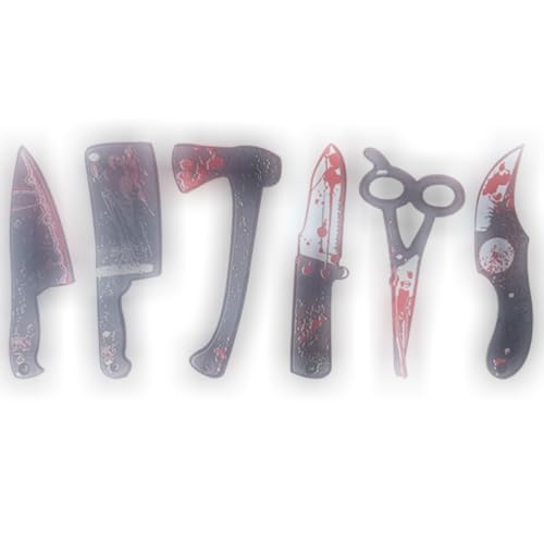 LOGOFUN 6 Stück Halloween Miniatur Blut Ornamente Harz Blutige Messer Modell Mini Gruselrequisite für Halloween Puppenhaus Cutter Schere Dekorationen von LOGOFUN