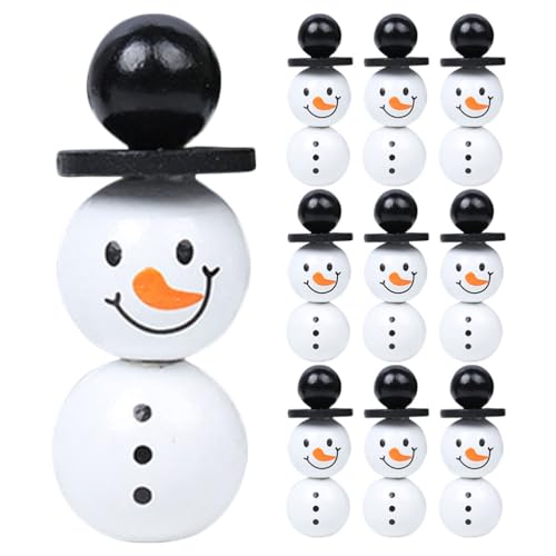 LOGOFUN Weihnachtliche Holzperlen mit Schneemann-Motiv, rund, weiß, schwarz, Holzperlen mit Schneemann-Gesichtsmuster, für Bastelarbeiten, Weihnachtsbedarf von LOGOFUN