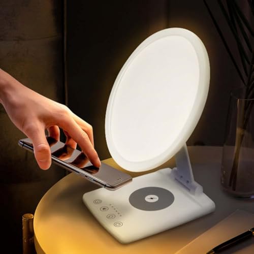 LOGT Tageslichtlampe 10000 Lux Lichttherapielampe mit Kabellosem Ladegerät Sonnenlicht Lampe Drehbar mit 6 Timern und Dimmbar Touch Schalter Therapielicht UV Frei Schreibtischlampe von LOGT