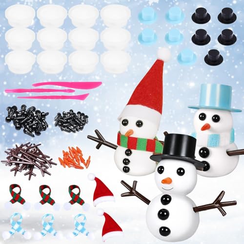 LOHAME 12 Stück Schneemann Modelliermasse Lufttrocknend Bastelset Kinder Weihnachten Basteln Set Schneemann DIY Modellierknete mit Knete Zubehör Knetwerkzeug Weihnachtsgeschenke für Jungen Mädchen von LOHAME