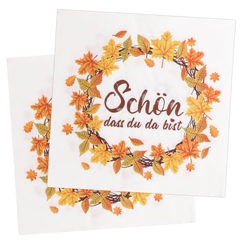 LOHAME 40 Stück Herbst Servietten Schön Dass Du Da Bist Tischdeko 33 x 33cm Herbstkranz Papierserviette Ahornblatt Herbstdeko Herbstblätter Hochzeitsservietten für Herbst Hochzeit Erntedankfest von LOHAME