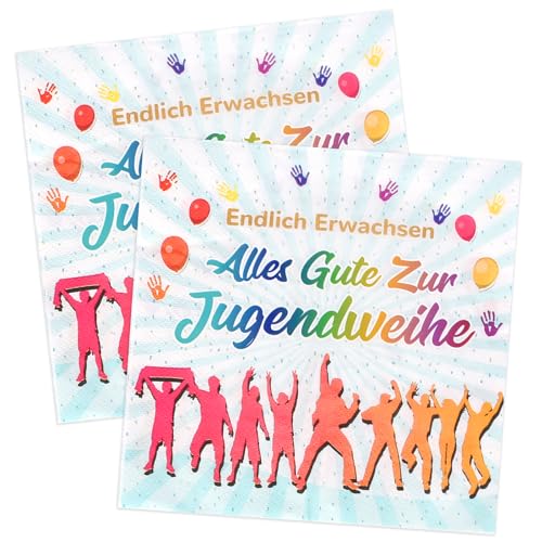 LOHAME 40 Stück Servietten Jugendweihe Deko Alles Gute Zur Jugendweihe Tischdeko im Blau 33 x 33cm Endlich Erwachsen Papierserviette Jugendweihe Partyzubehör für Jungen Mädchen Erwachsene Party von LOHAME