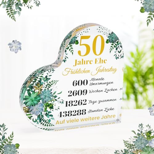 LOHAME Goldene Hochzeit Geschenke 50 Hochzeitstag Deko 50 Jahre Ehe Geschenk 50. Jahrestag Tischdeko Geschenk zum 50. Jubiläum Tisch Dekoration Jubiläumsgeschenk für Paare Männer Frauen von LOHAME