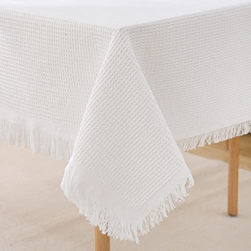 LOHASCASA Baumwoll-Leinen-Tischdecke, rustikale Bauernhaus-Tischdecke mit Quaste, rechteckige Tischdecken für Küche, Esszimmer, Picknick, Hochzeit, Weiß, 178 x 305 cm, 3 m von LOHASCASA