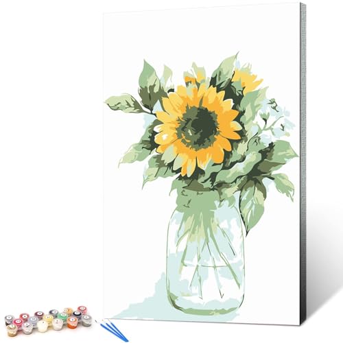 LOITTAINUE Malen Nach Zahlen Erwachsene Blume DIY Ölgemälde Leinwand Set mit 3 Pinsel und Acrylpigment für Frauen Home Deko Geburtstag Weihnachten Geschenk - 40 x 50 cm Ohne Rahmen (Sonnenblume) von LOITTAINUE