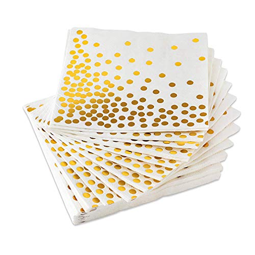 LOLAY Gold Servietten (50 Pack) 3 Lagige Papier Servietten mit Gold Folien Tupfen Perfekt für Geburtstags Feier, Baby Party, Braut Dusche, Urlaubs Feier & Hochzeit von LOLAY