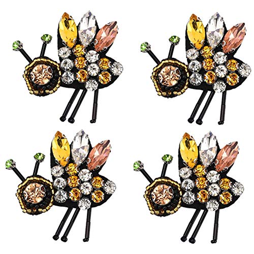 LOLPALONE 4 Stück Strass Bee Beaded Patches Nähen Premium Strass Applikationen Perlen Kristall Stickerei Patch DIY für Schuhe, Kopfbedeckung, Zubehör für Kleidung von LOLPALONE