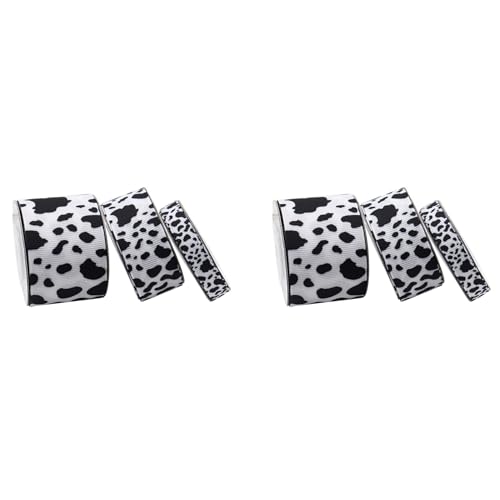 LOLPALONE 6 Stück Schwarz Cow Druck Wired Craft Bänder Geschenk Wrapping Ribbon Animal Print Ribbon für DIY von LOLPALONE